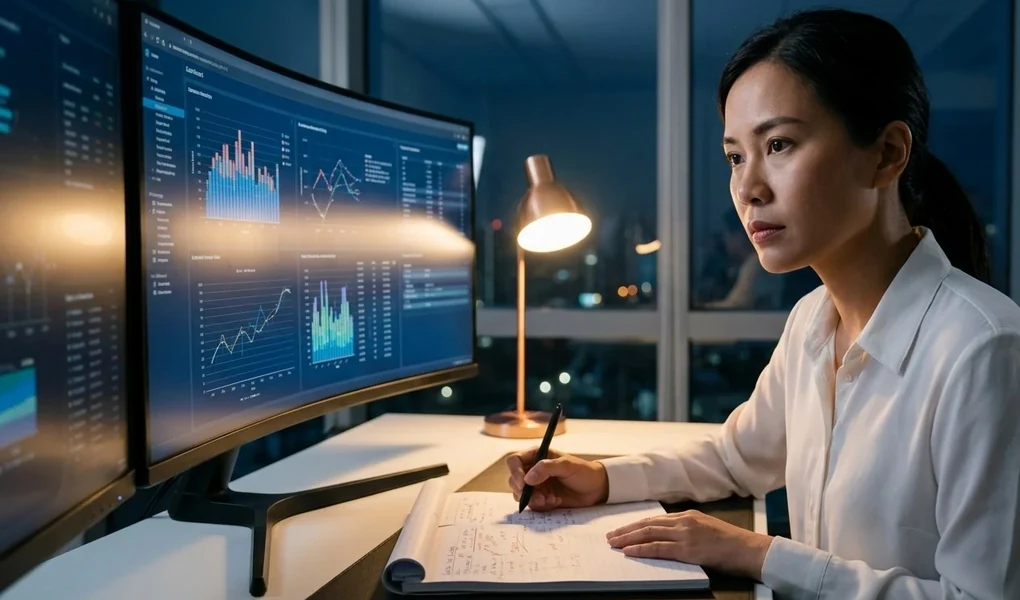 Analyst reviewing data and evidence at a workstation