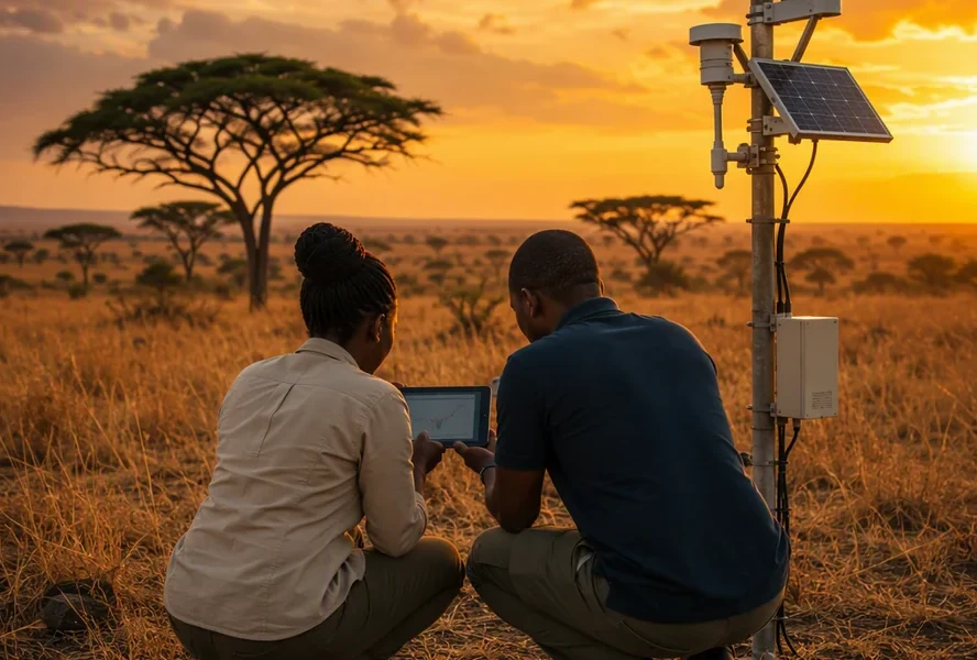 Field monitoring beside a weather station